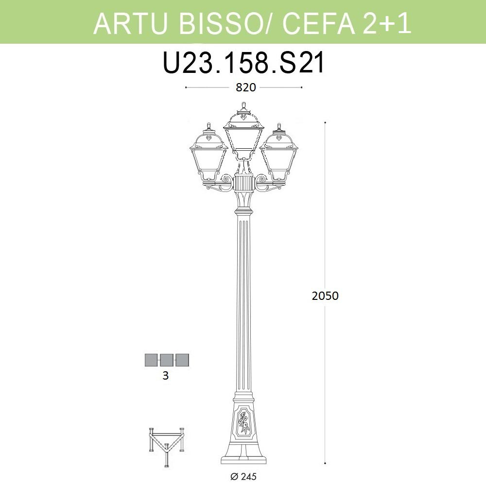 Уличный фонарь Fumagalli Artu Bisso/Cefa 2+1 U23.158.S21.BYF1R