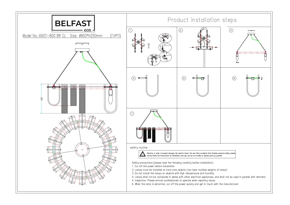 Подвесная люстра Belfast Severn 6601-800 BR CL