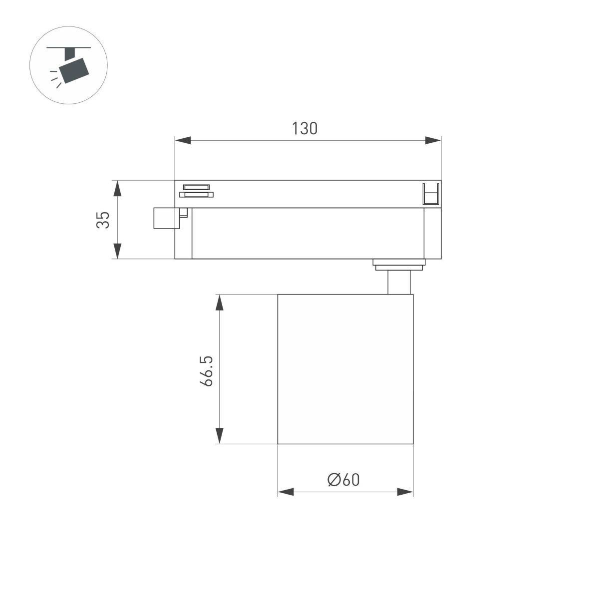 Трековый однофазный светильник Arlight LGD-DYKE-2TR-R60-8W Warm3000 (WH, 20 deg, 230V) 052150