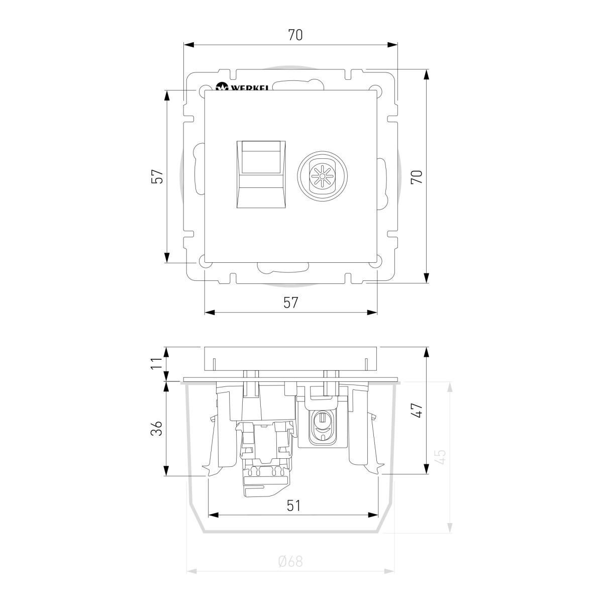 Розетка Werkel TV/RJ-45 6 кат черный матовый W1181308 4690389174483
