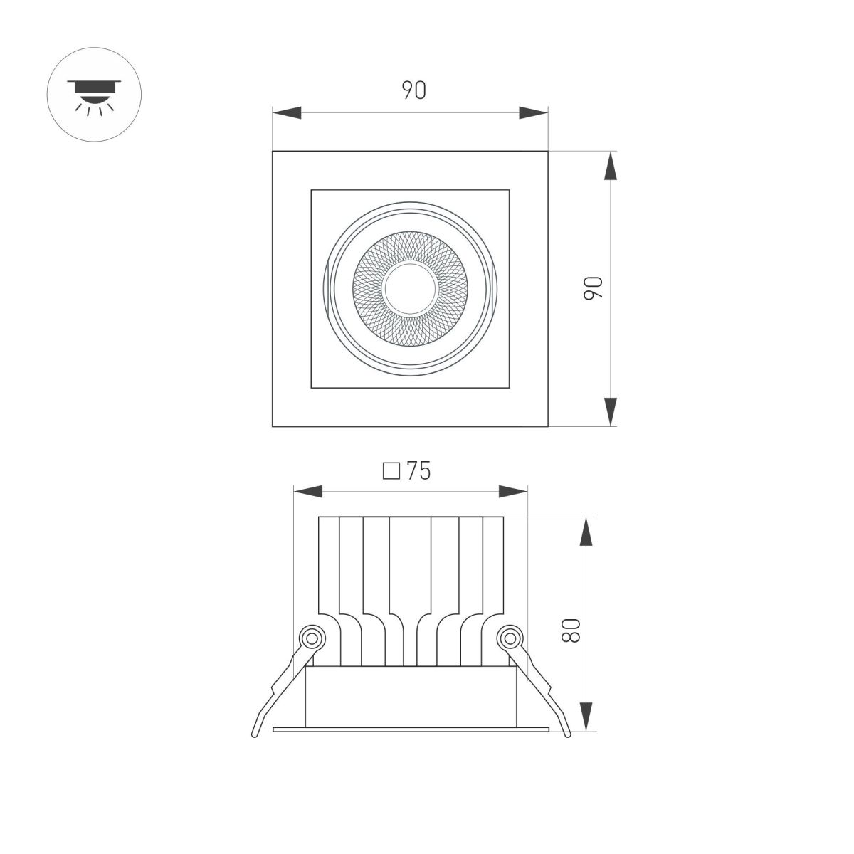 Встраиваемый светильник Arlight MS-VORTEX-BUILT-S90x90-12W Day4000 (BK-BK, 20 deg, 230V) 058370