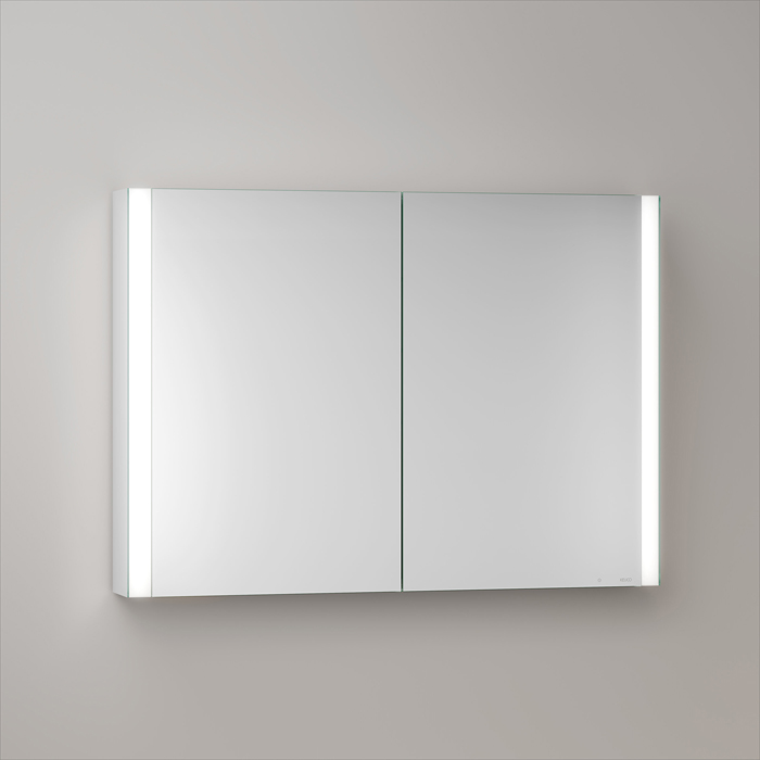Keuco Somaris Зеркальный шкаф, 100x71x12.8см., 2-дверный двустор. зеркало, P 44 c плавным закр., корпус: алюминий серебристый цвет