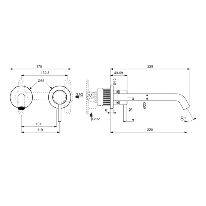 Ideal Standard Ceraline Nuovo Смеситель для раковины, встраиваемым, излив: 22см., цвет: хром