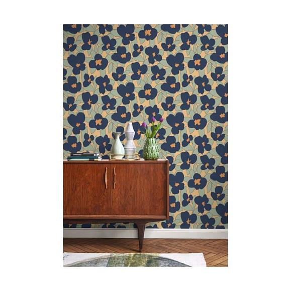 Обои Casadeco 88393101 Flower Power Bleu marine