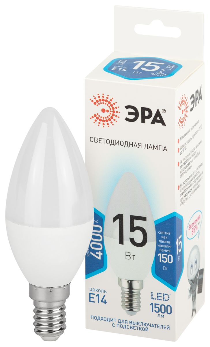 Лампа светодиодная Эра STD LED B35-15W-840-E14 4000K свеча  Б0066787