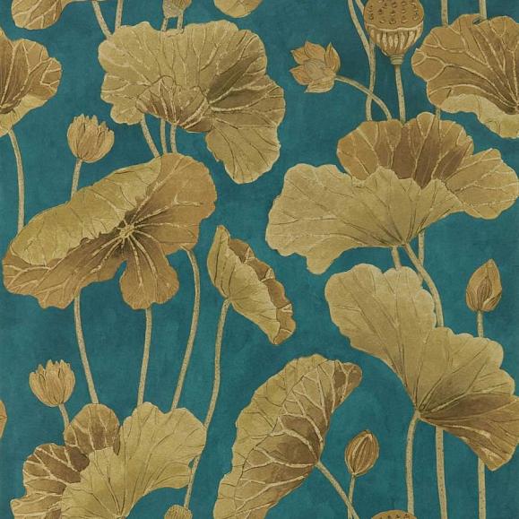 Обои Sanderson DWAW217127 Midnight/Copper Lotus Leaf