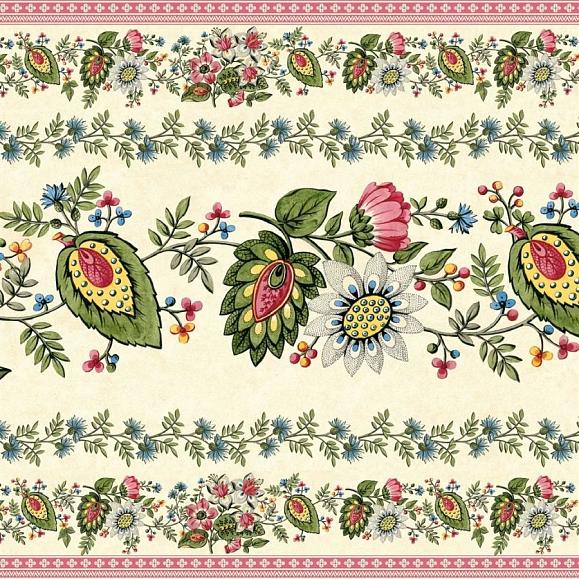 Бордюр John Derian PJD6015/01 Folk Flower Wide Border Parchment