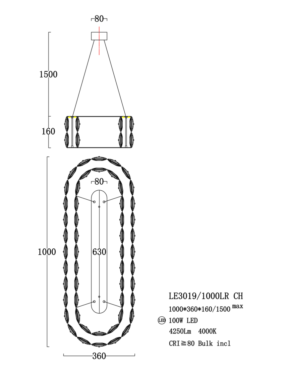 Подвесная люстра MontBlanc LE3019/1000LR CH
