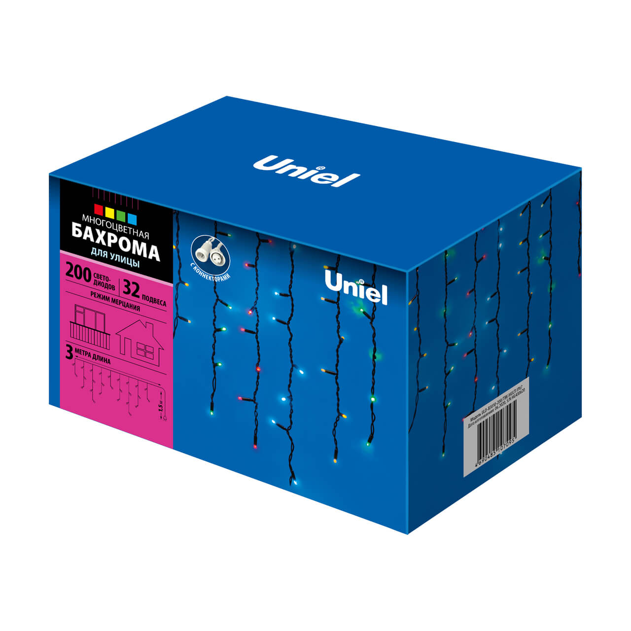 Уличная светодиодная гирлянда Uniel бахрома (UL-00003933) разноцветный ULD-B3010-200/TBK Multi IP67