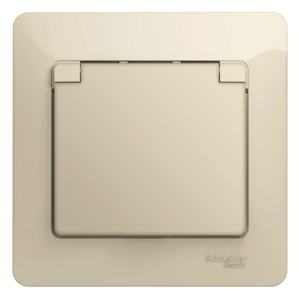 Розетка с/з со шторками с крышкой, IP20 (в сборе с рамкой) Systeme Electric Glossa Беж GSL000246