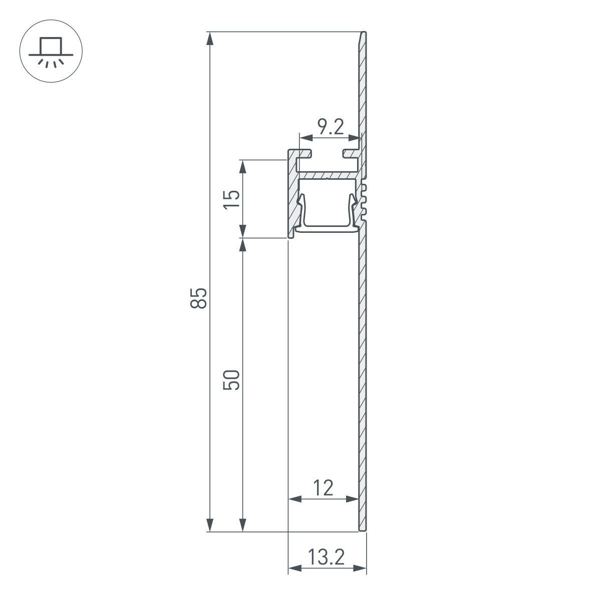 Профиль-плинтус для светодиодных лент и линеек Arlight ARH-PLINTUS-50-FANTOM-3000 RAL7044 (Алюминий) 041776