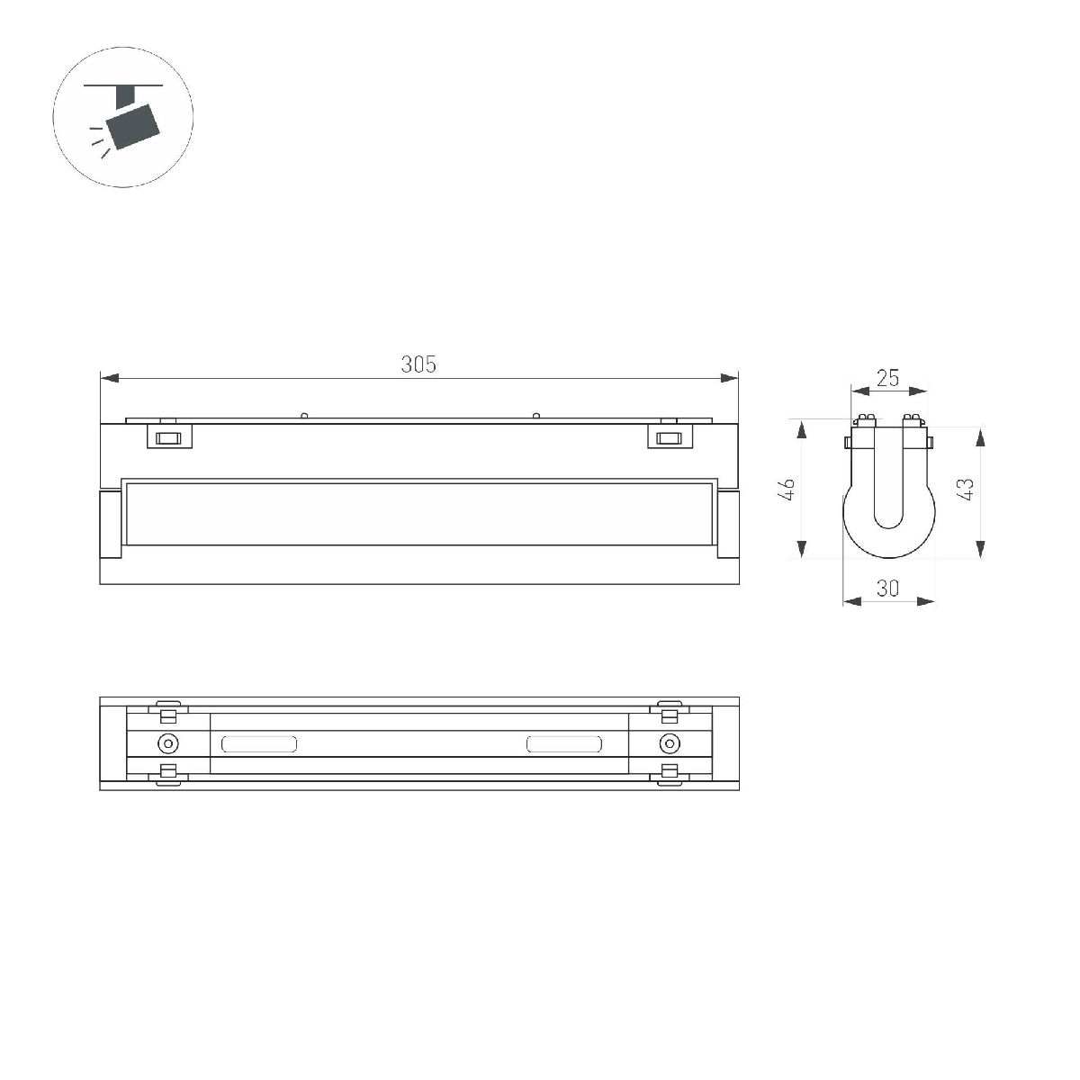 Трековый магнитный светильник Arlight MAG-VIBE-FLAT-TURN-L305-12W Day4000 (BK, 110 deg, 48V) 044442