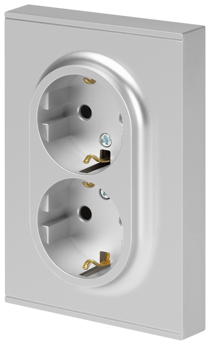 Розетка Эра Arktik 16-2105-03 двойная с заземлением 2X2P+E Schuko со шторками 16А-250В алюминий Б0070456