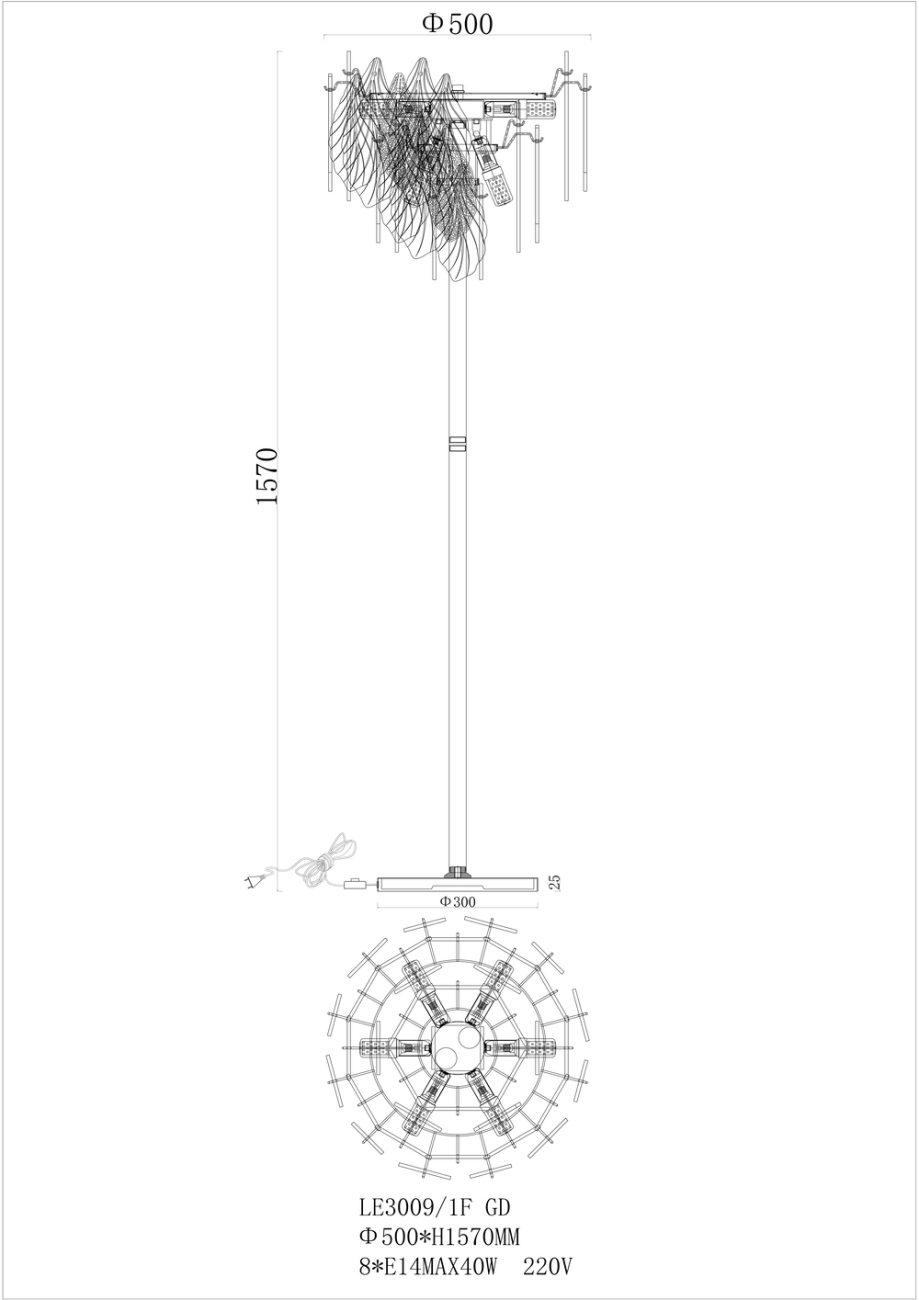 Торшер Adele LE3009/1F GD