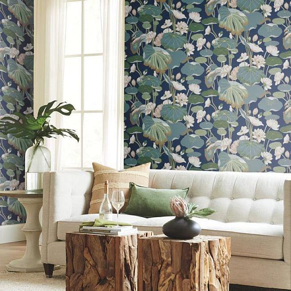 Обои York GO8295 Lotus Pond Indigo/Gold
