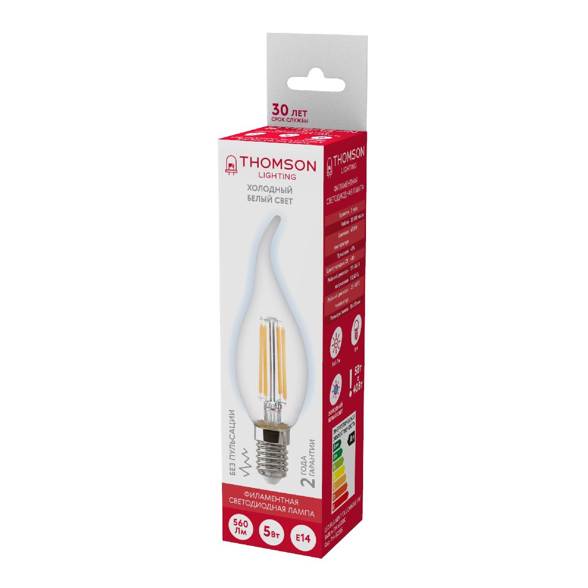 Лампа светодиодная Thomson Tail Candle E14 5W 6500K свеча на ветру TH-B2335