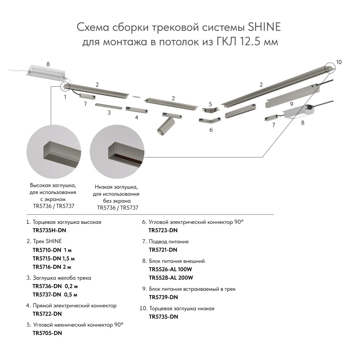 Декоративная заглушка желоба трека Denkirs Shine Base TR5737-DN