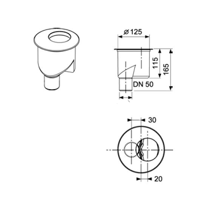 TECE drainline, сифон, 1,3 л/c, DN 50, выход в пол, высота монтажа от нижнего края сифона до верхнего края слива – 165 мм. ( при уст. без опор)