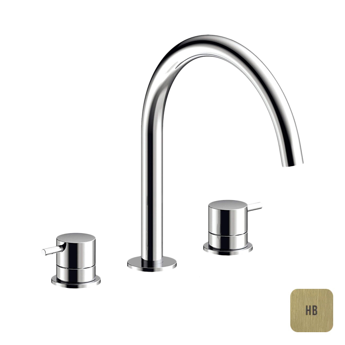 Almar Mixers Смеситель для раковины, 3 отв., без донного клапана, цвет: латунь брашированная PVD