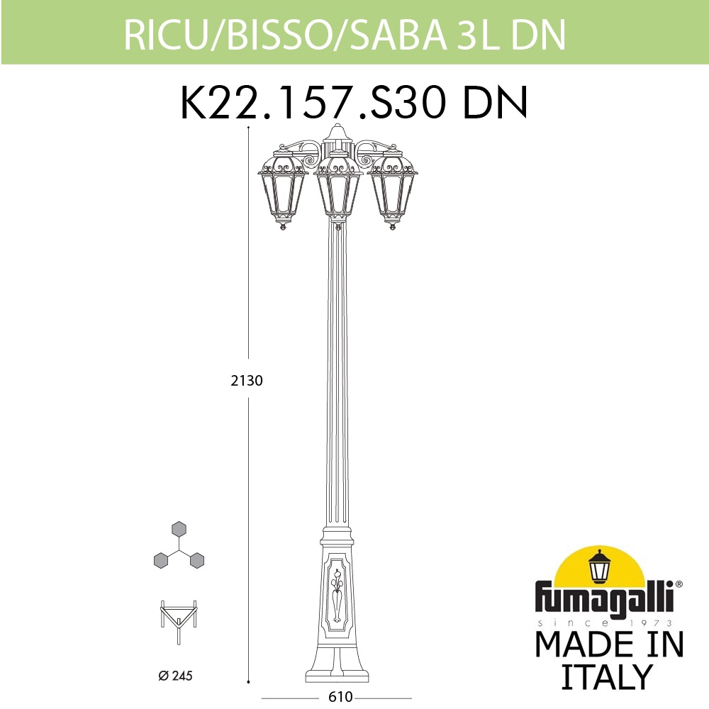 Садово-парковый светильник Fumagalli RICU BISSO/SABA 3L DN K22.157.S30.AXE27DN