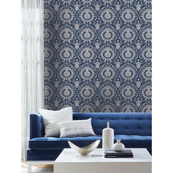 Обои York DM4901 Imperial Damask Navy/Silver