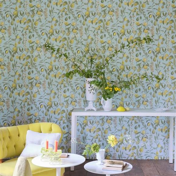 Обои John Derian PJD6018/02 Orchard Fruits Sky Blue