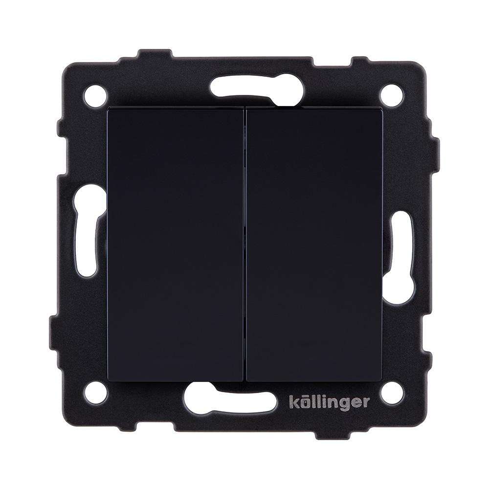 Выключатель 2-клавишный 10А/250В, черный Kollinger REA-S-007BK для Aspekt, Eleganz, Reflex