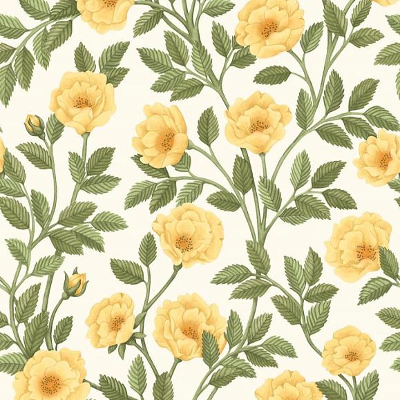 Обои Cole & Son 118/7015 Hampton Roses Marigold & Olive Green on White