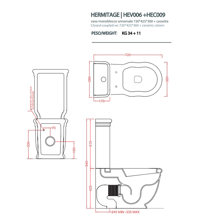 Artceram/Hidra HI-LINE Унитаз моноблок 38х68 см, с крепежами, цвет: белый/хром