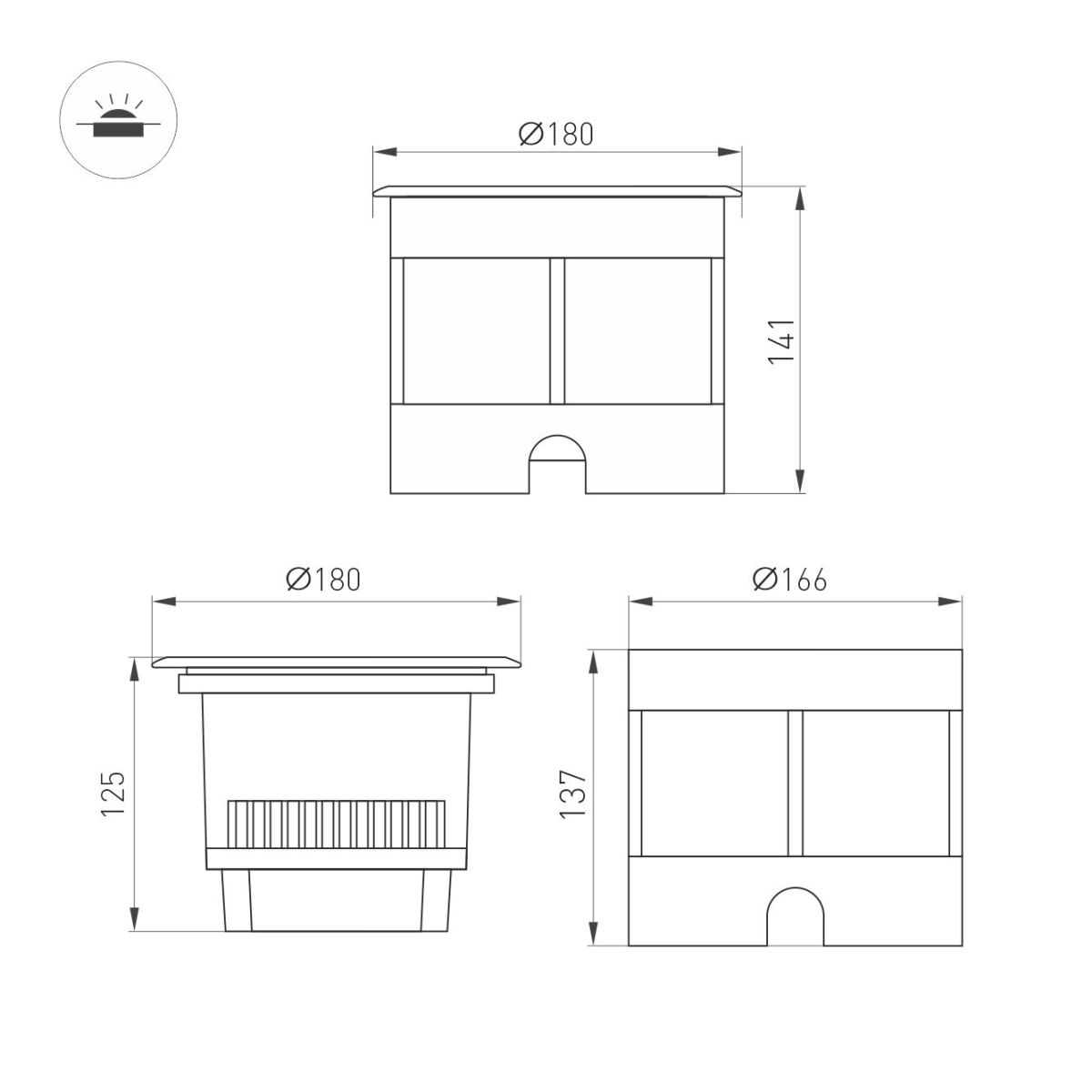 Ландшафтный светильник Arlight LTD-DAFNA-GROUND-R180-25W Warm3000 (SL, 45 deg, 230V) (IP67 Металл) 061204