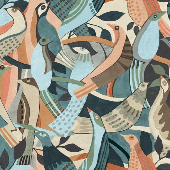 Обои York AG2016 Fauvist Flock Coral/Aqua