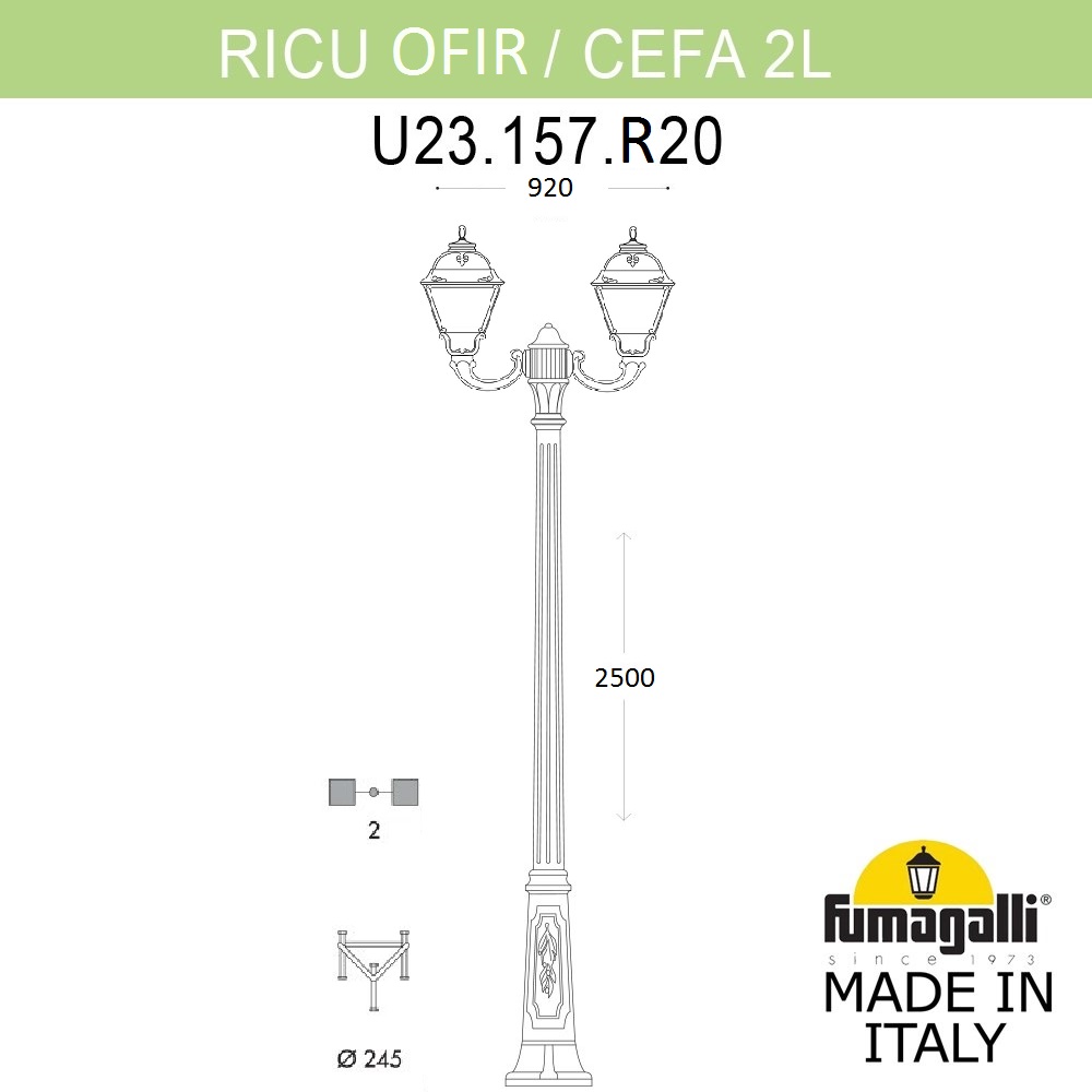 Садово-парковый светильник Fumagalli RICU/OFIR/CEFA 2L U23.157.R20.AXE27
