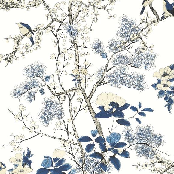 Обои Thibaut T13619 Katsura Blue and White