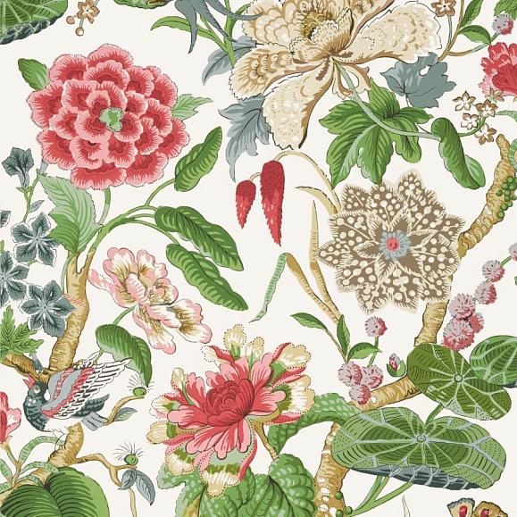 Обои Thibaut T13658 Hill Garden Coral and Green