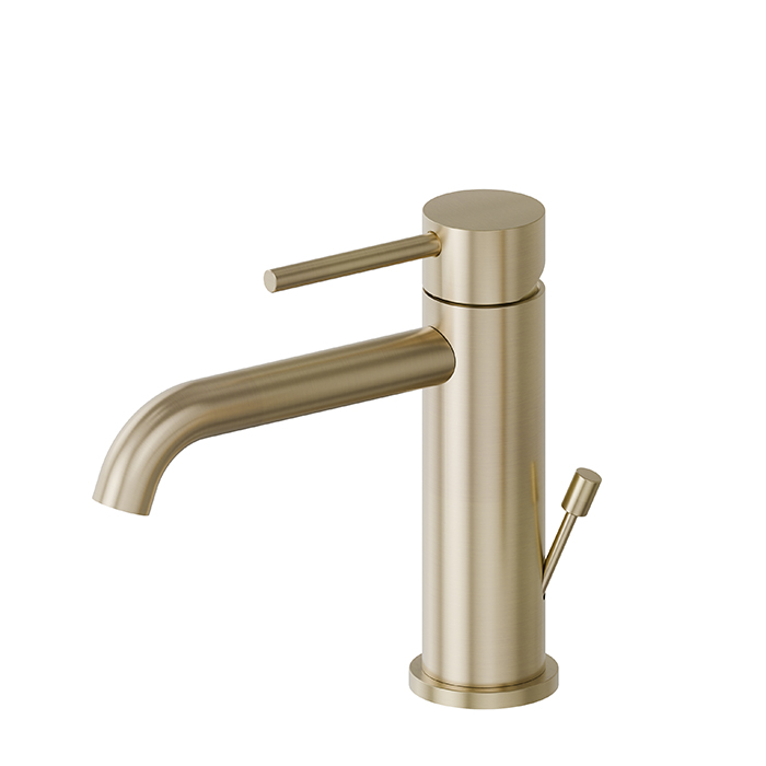 Newform X-STEEL 316 Смеситель для раковины на 1 отв., с донным клапаном, излив 14.5см., цвет: PVD Brushed pale gold