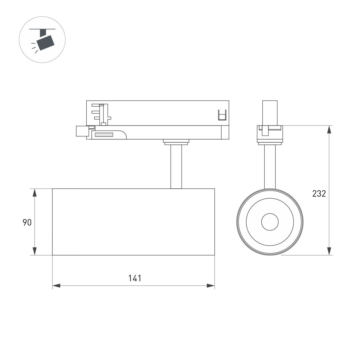 Трековый трехфазный светильник Arlight LGD-GERA-TRUECOLOR-4TR-R90-30W Warm3000 CRI98 (Черный, 55 deg, 230V) (IP20 Металл) 059945