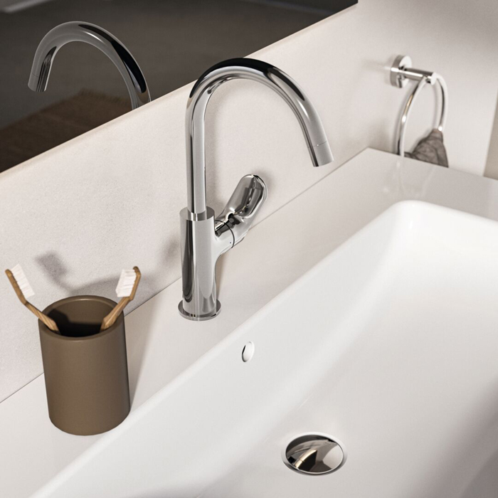 Ideal Standard Ceralife O Смеситель для раковины, на 1 отв., H21.5см., с поворотным изливом, с донным клапаном, цвет: хром