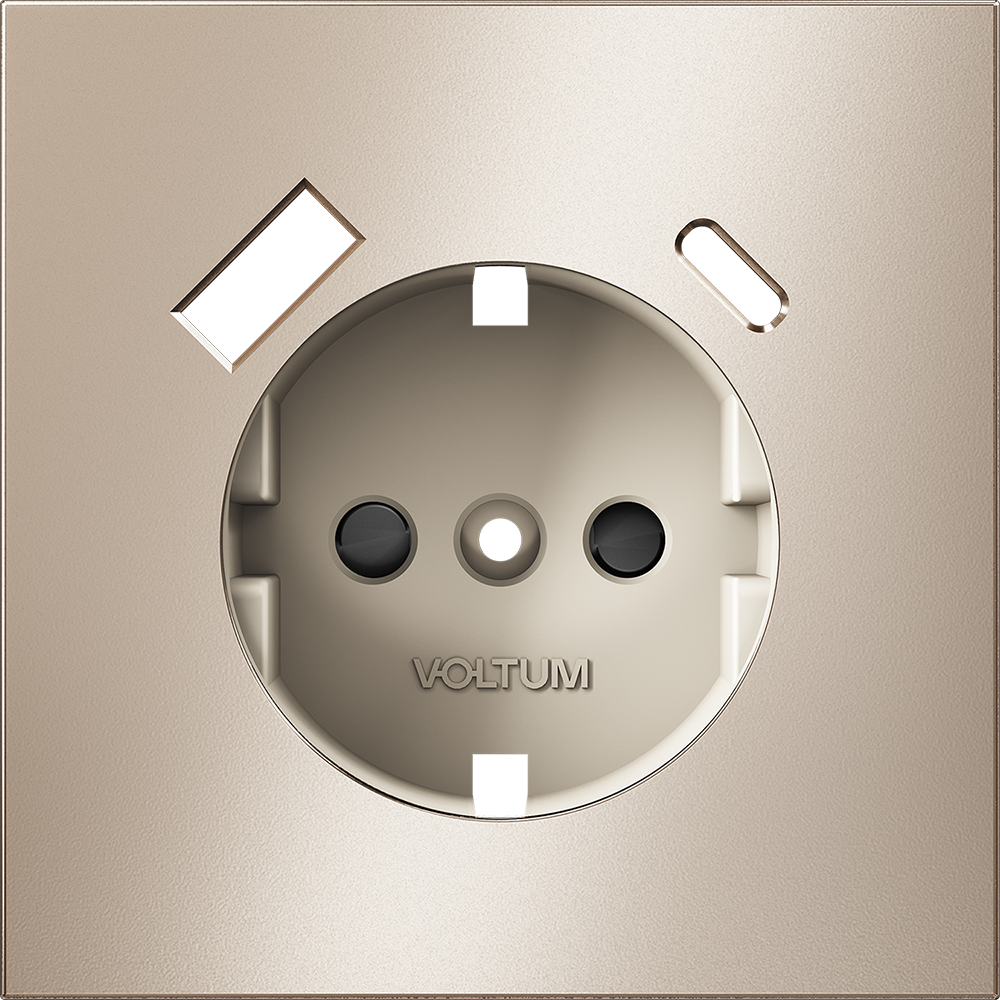 Накладка для розетки с заземлением и защитными шторками с USB A+C S70 Metal (платина) Voltum VLSM001010