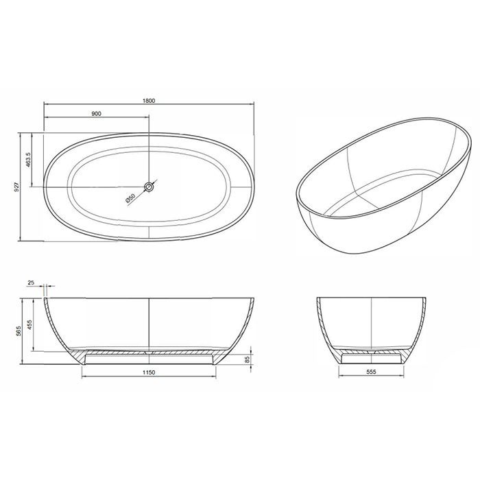 Knief Oval Shape Ванна отдельностоящая 180х93x56см., из полимерного материала, цвет: Malachit # 090