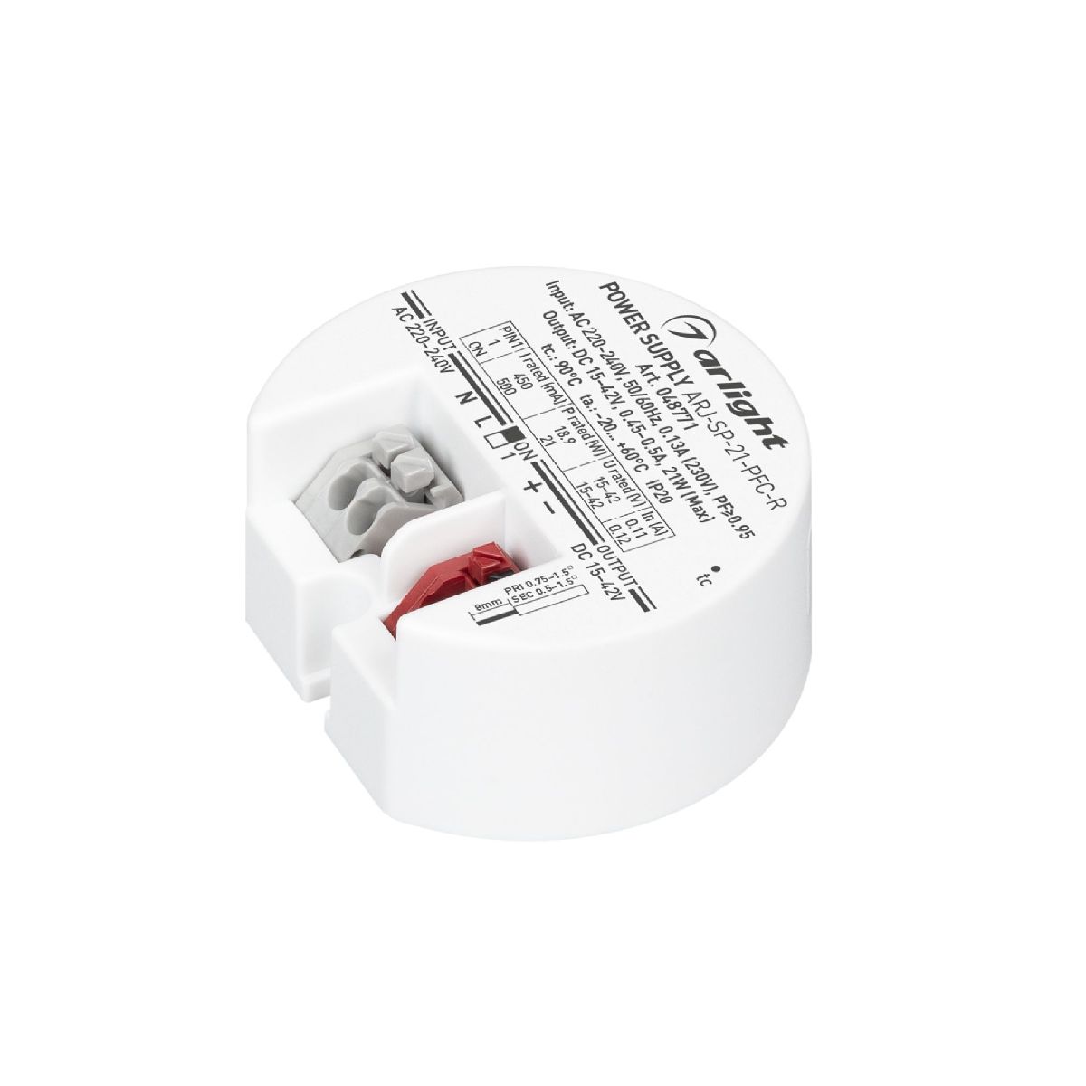 Блок питания Arlight ARJ-SP-21-PFC-R (21W, 15-42V, 0.45-0.5A) 048771