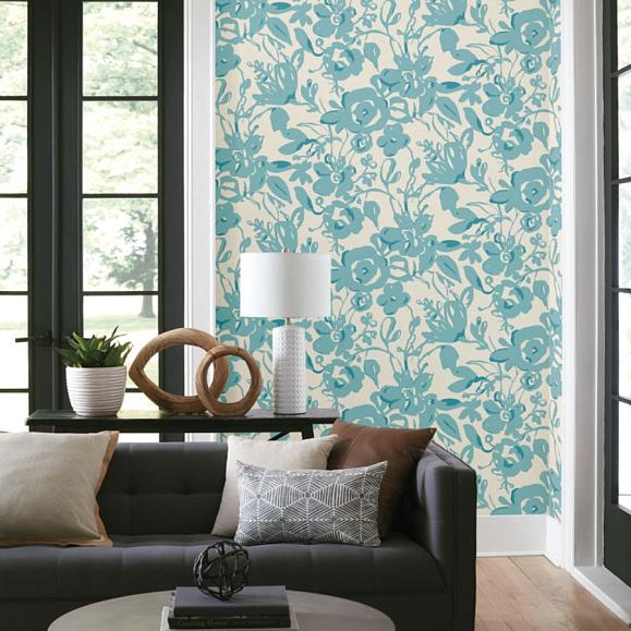 Обои York BL1736 Brushstroke Floral Aqua