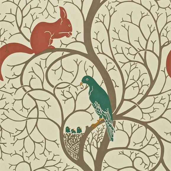 Обои Sanderson DVIWSQ102 Squirrel & Dove Teal/Red