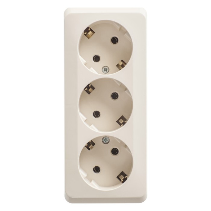 Розетка 3-ая с/з без шторок 16А 250B Systeme Electric Этюд наруж Крем PA16-011K
