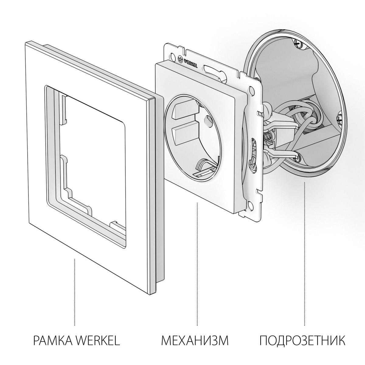 Розетка с заземлением, безвинтовой зажим Werkel черный матовый W1171308 4690389156908