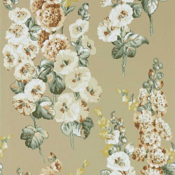 Обои Sanderson 217034 Hollyhocks Gold Metallic/Tan