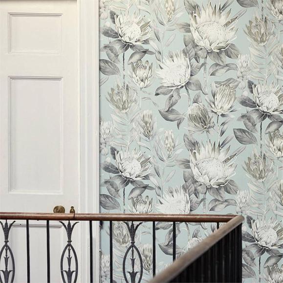 Обои Sanderson 216645 King Protea Aqua/Linen