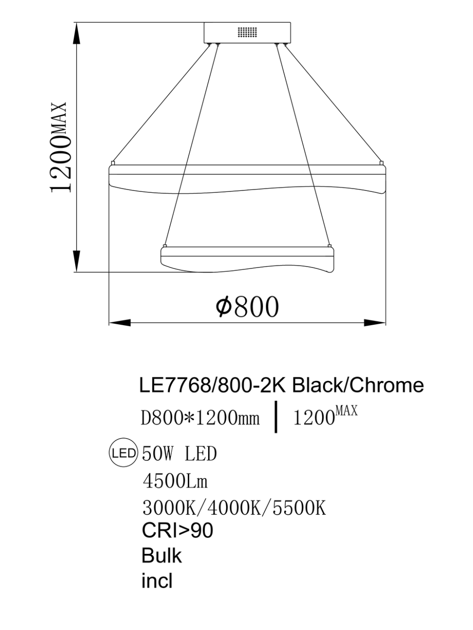 Подвесная люстра Celeste LE7768/800-2K Black Chrome
