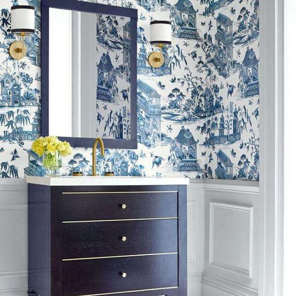 Обои Thibaut T13614 Grand Palace Blue and White