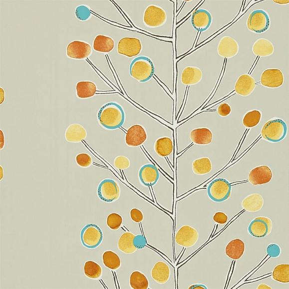 Обои Scion 112267 Berry Tree Neutral Tangerine Powder Blue and Lemon