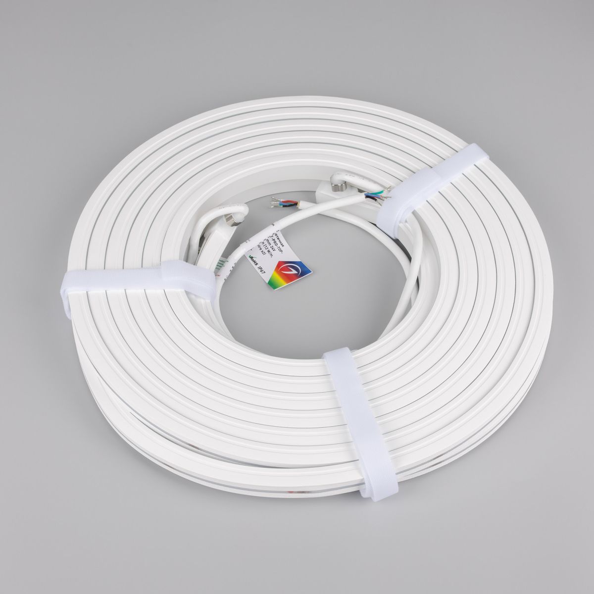 Светодиодная лента герметичная Arlight MOONLIGHT-PRO-TOP-X336-13x12mm 24V RGBW-Warm (12 W/m, IP67, 10m, wire x2) (Вывод боковой) 055312